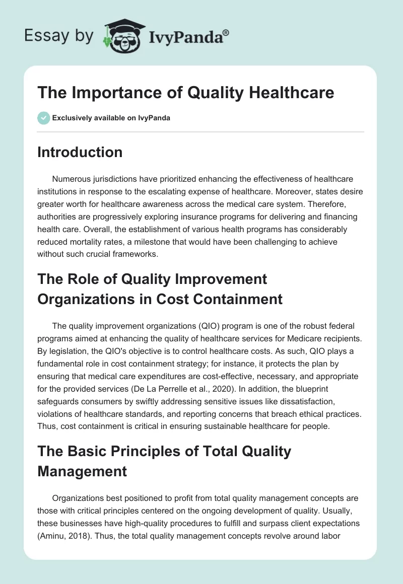 The Importance of Quality Healthcare. Page 1
