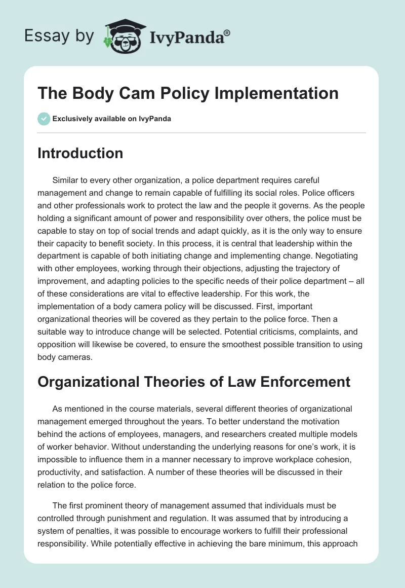 The Body Cam Policy Implementation. Page 1