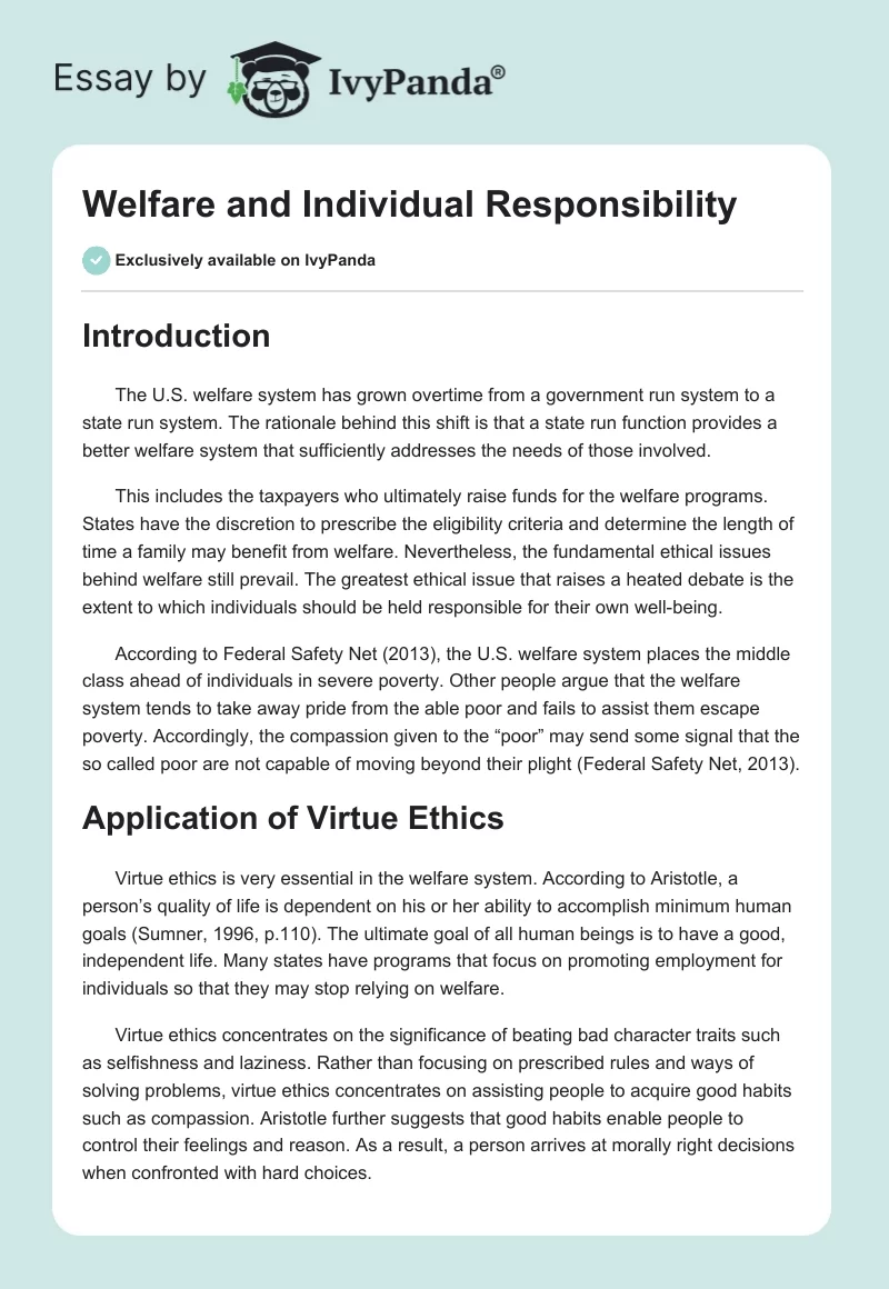 Welfare and Individual Responsibility. Page 1