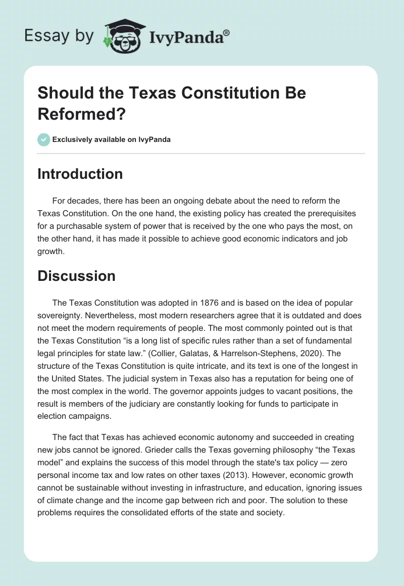 Should the Texas Constitution Be Reformed?. Page 1