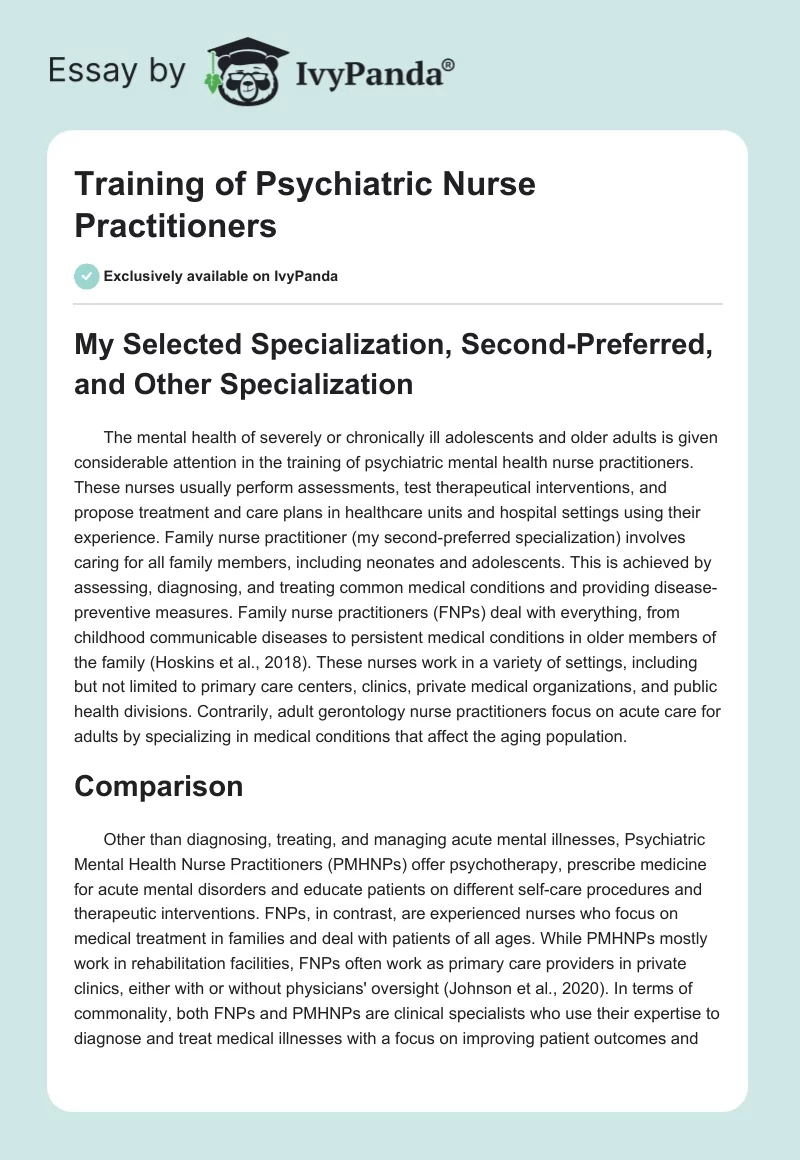 Training of Psychiatric Nurse Practitioners. Page 1