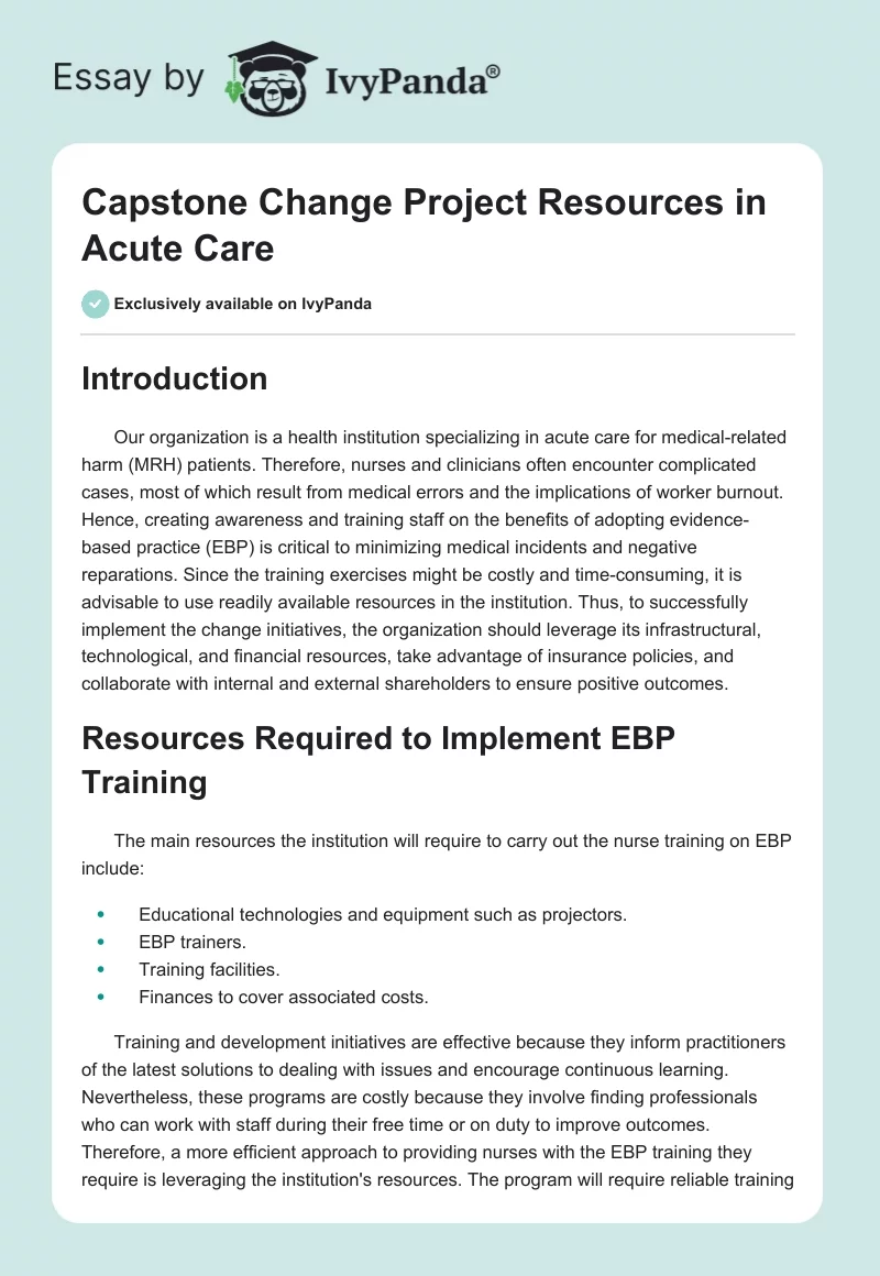 Capstone Change Project Resources in Acute Care. Page 1