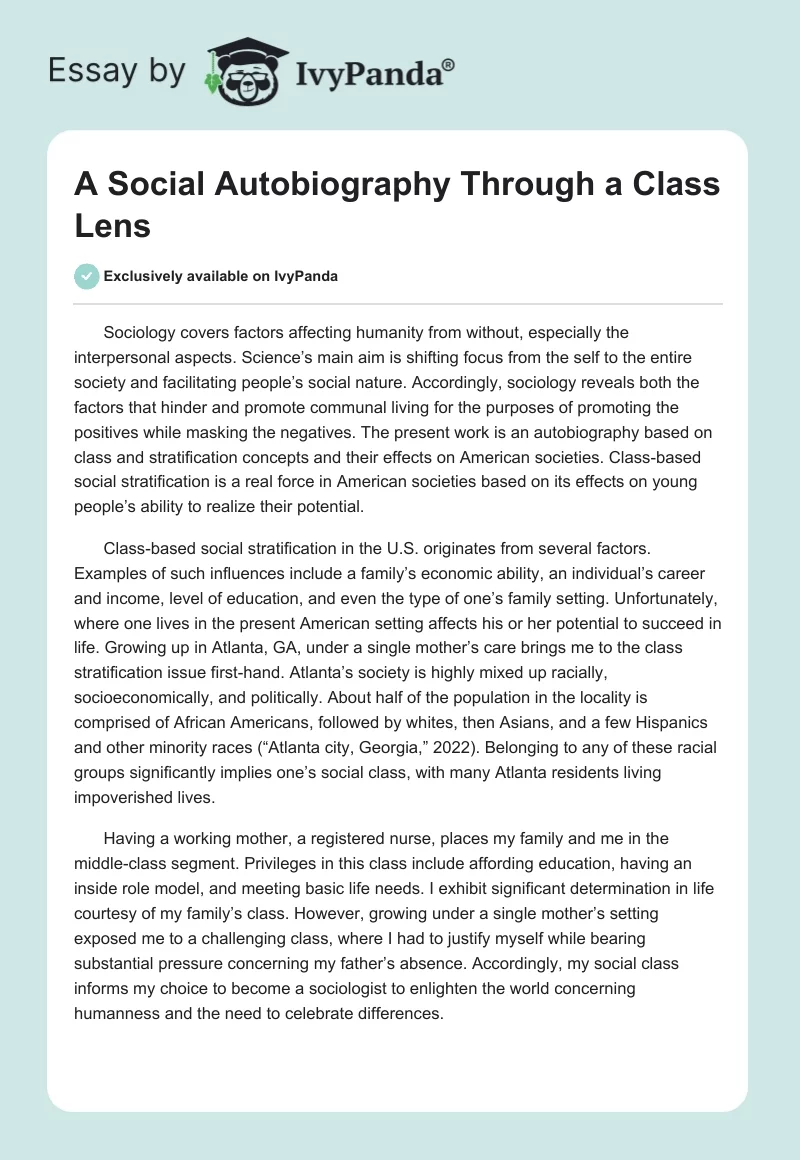 A Social Autobiography Through a Class Lens. Page 1