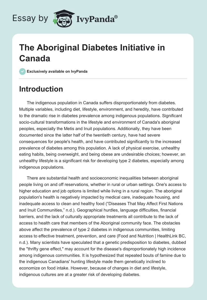 The Aboriginal Diabetes Initiative in Canada. Page 1