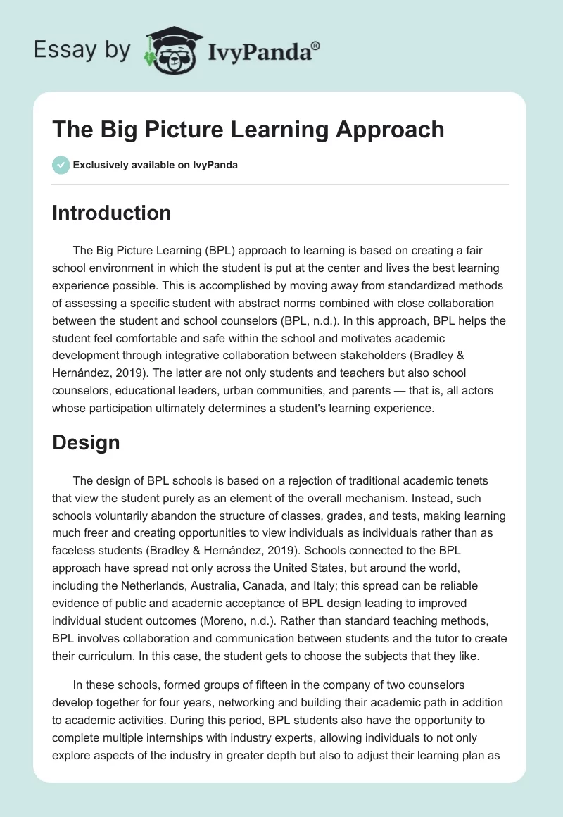 The Big Picture Learning Approach. Page 1