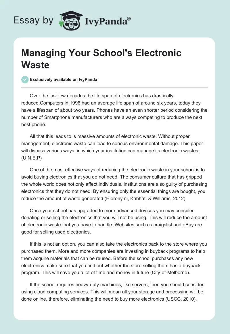 Managing Your School's Electronic Waste. Page 1