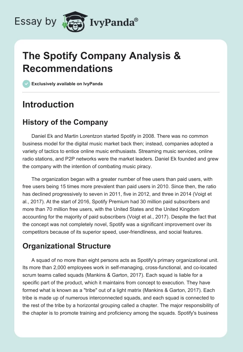 The Spotify Company Analysis & Recommendations. Page 1