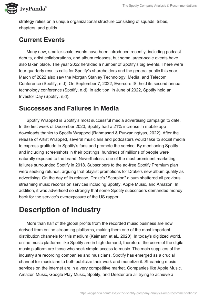 The Spotify Company Analysis & Recommendations. Page 2