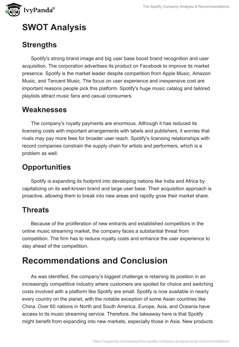 The Spotify Company Analysis & Recommendations. Page 5