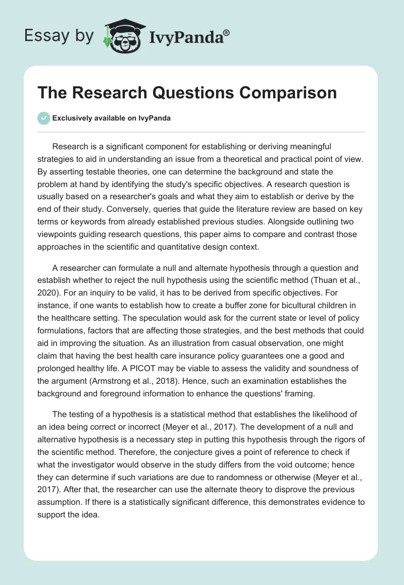 The Research Questions Comparison. Page 1