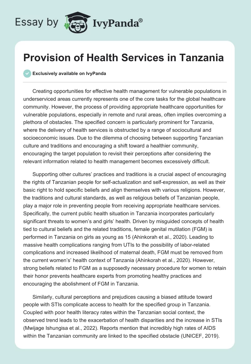 Provision of Health Services in Tanzania. Page 1