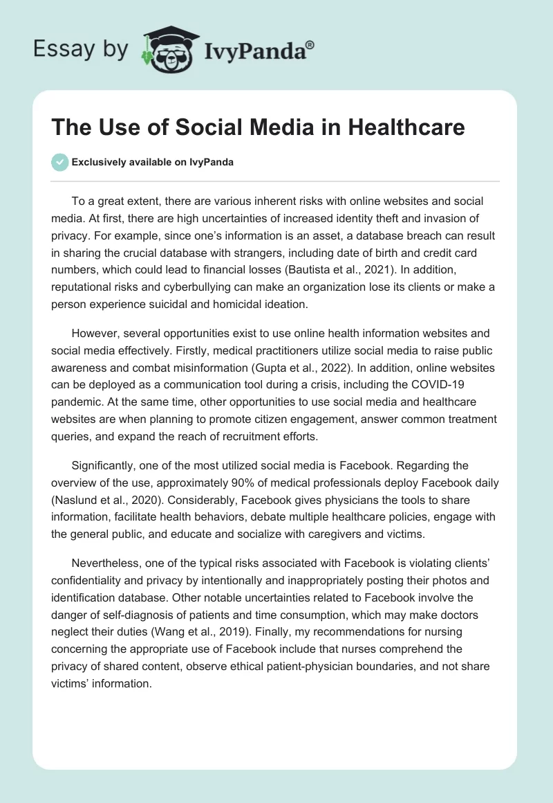 The Use of Social Media in Healthcare. Page 1