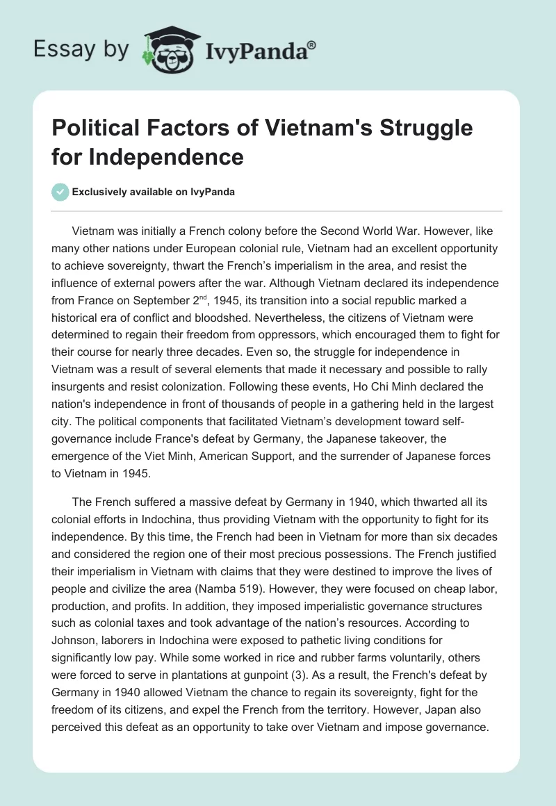 Political Factors of Vietnam's Struggle for Independence. Page 1