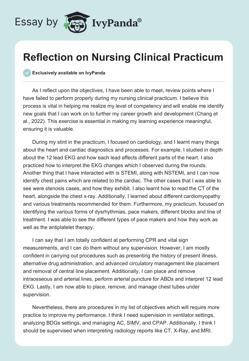 Reflection on Nursing Clinical Practicum. Page 1