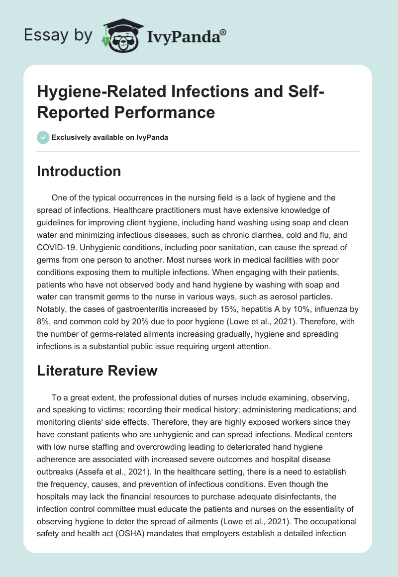 Hygiene-Related Infections and Self-Reported Performance. Page 1
