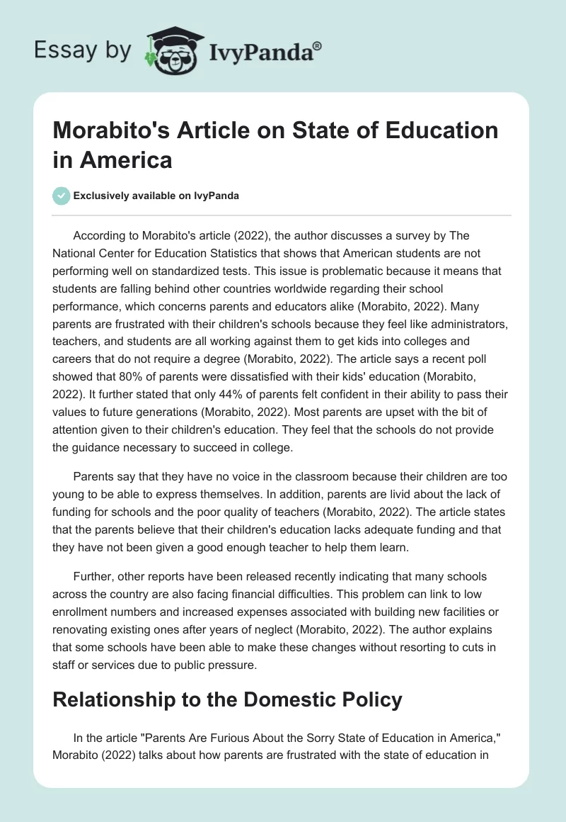 Morabito's Article on State of Education in America. Page 1