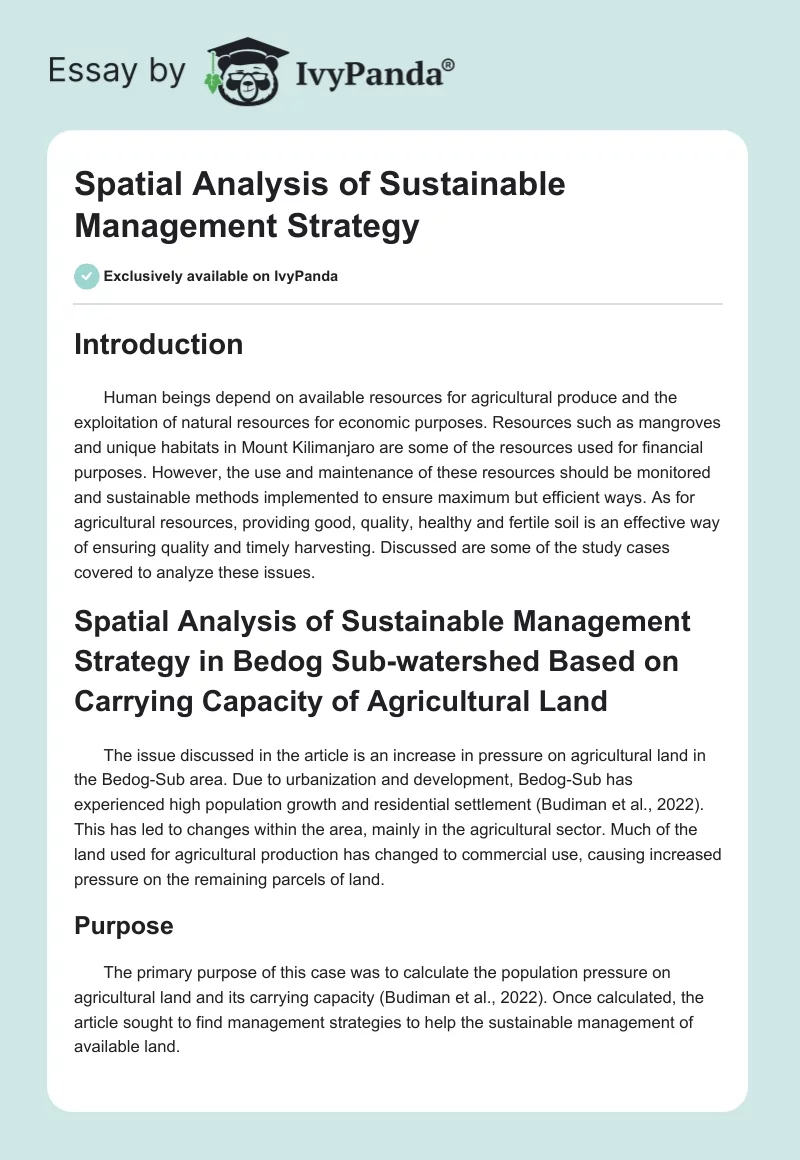 Spatial Analysis of Sustainable Management Strategy. Page 1
