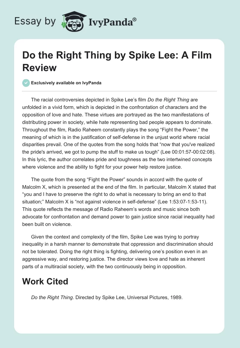 "Do the Right Thing" by Spike Lee: A Film Review. Page 1