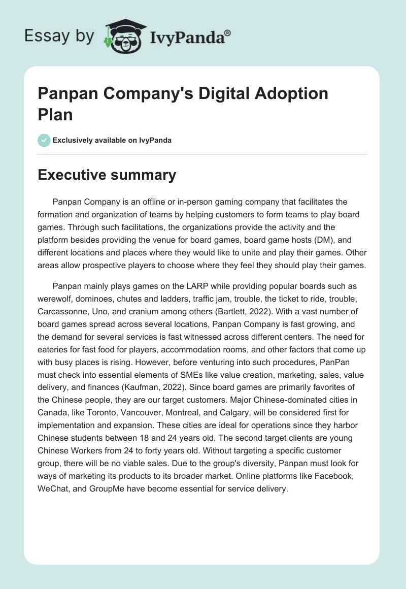 Panpan Company's Digital Adoption Plan. Page 1