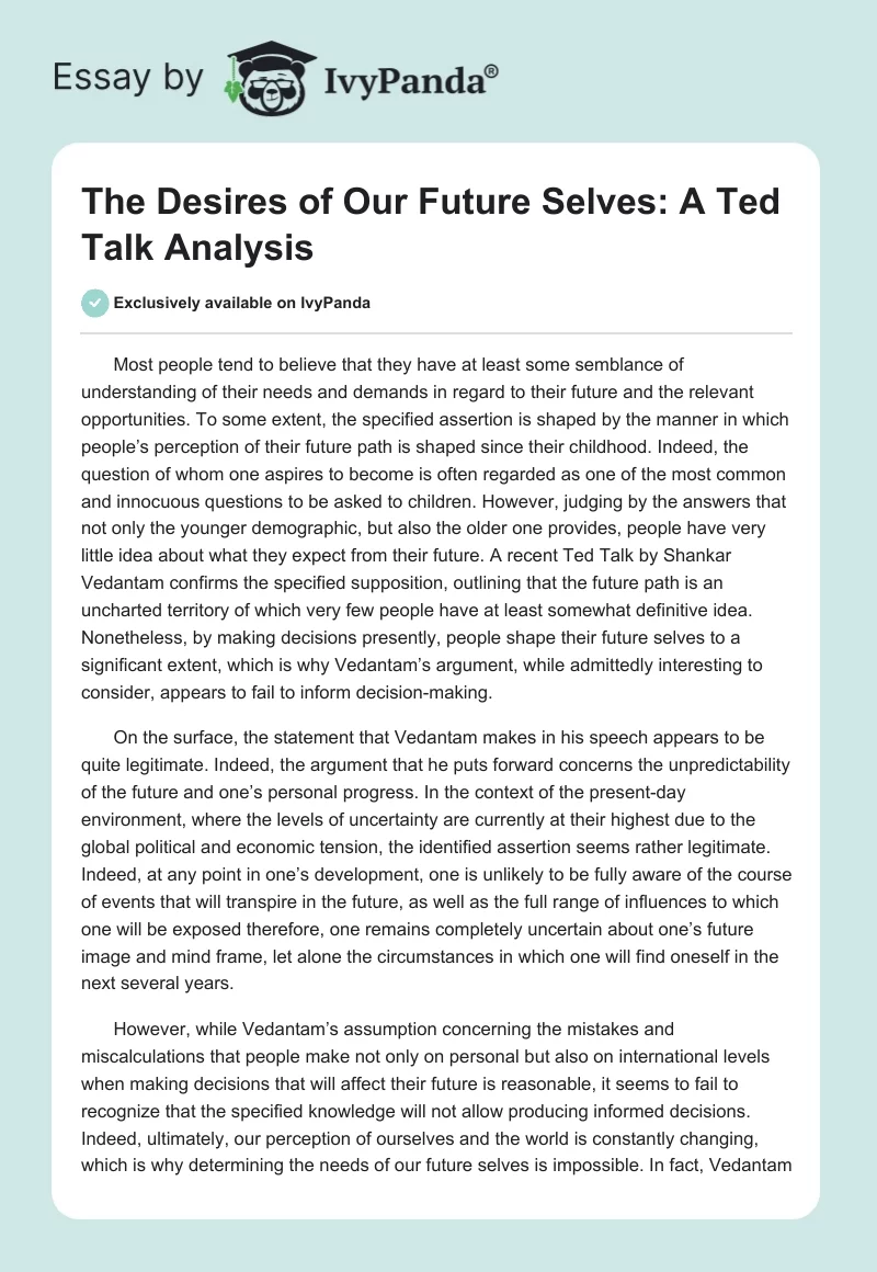 The Desires of Our Future Selves: A Ted Talk Analysis. Page 1