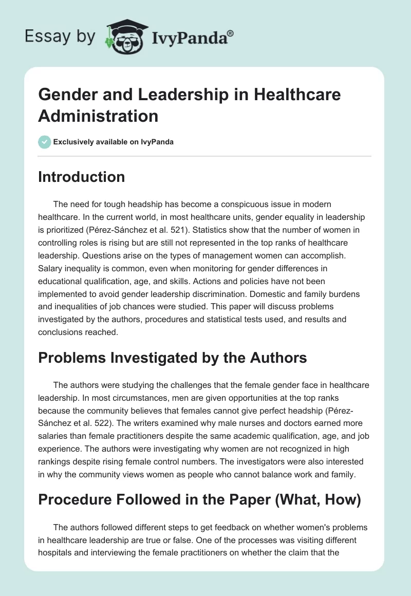Gender and Leadership in Healthcare Administration. Page 1