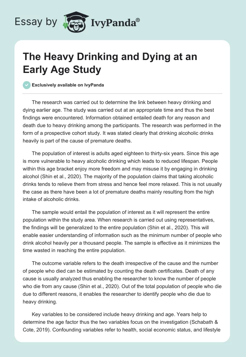 The Heavy Drinking and Dying at an Early Age Study. Page 1