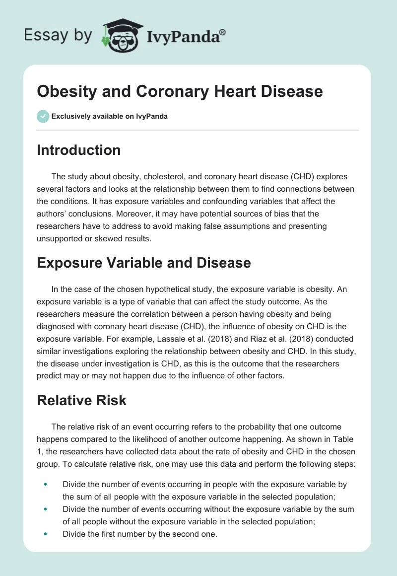 Obesity and Coronary Heart Disease. Page 1