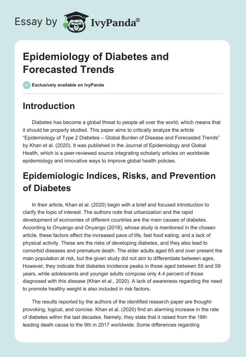 Epidemiology of Diabetes and Forecasted Trends. Page 1
