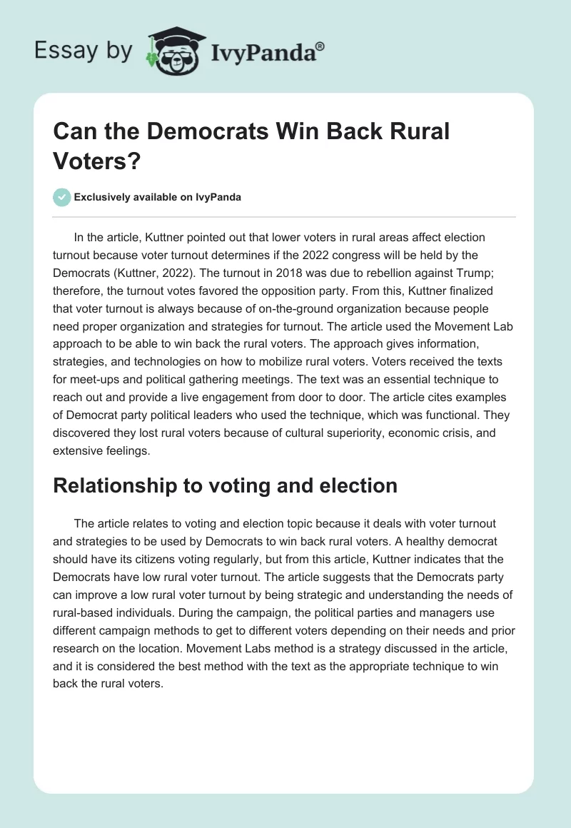 Can the Democrats Win Back Rural Voters?. Page 1