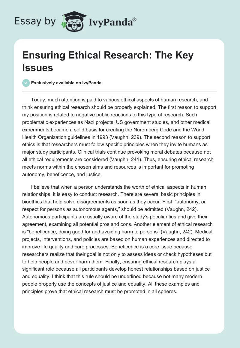 Ensuring Ethical Research: The Key Issues. Page 1