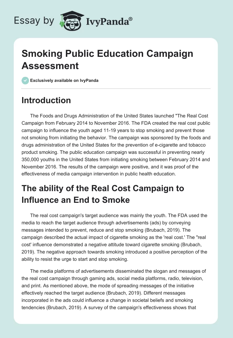 Smoking Public Education Campaign Assessment. Page 1