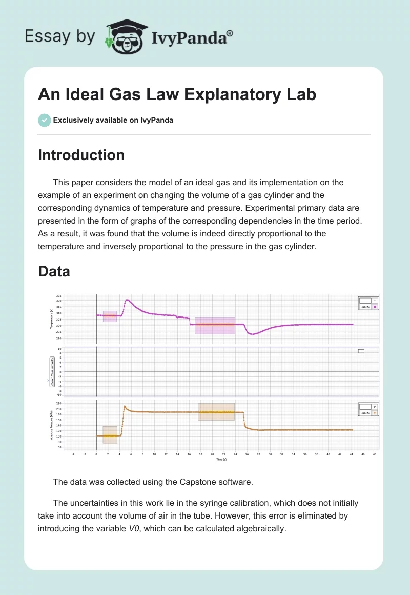 An Ideal Gas Law Explanatory Lab. Page 1