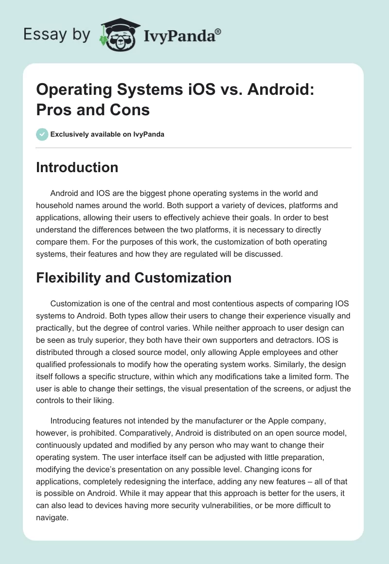Operating Systems iOS vs. Android: Pros and Cons. Page 1