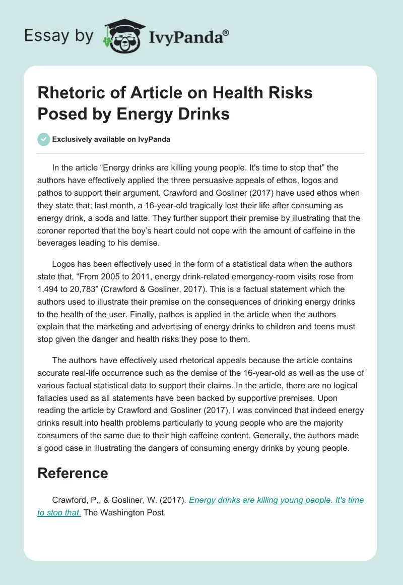 Rhetoric of Article on Health Risks Posed by Energy Drinks. Page 1