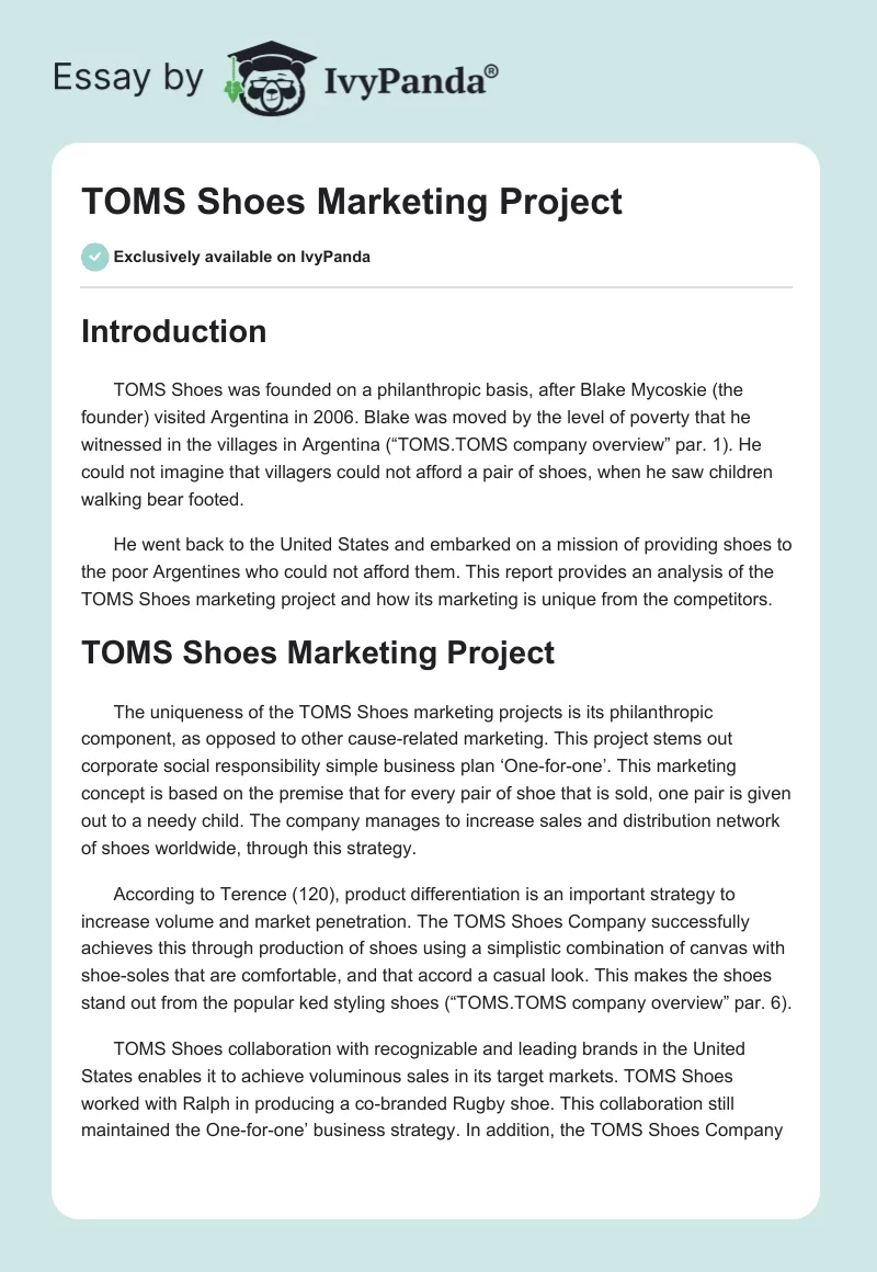 TOMS Shoes Marketing Project. Page 1