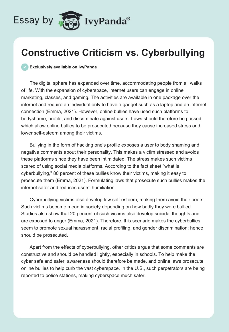 Constructive Criticism vs. Cyberbullying. Page 1