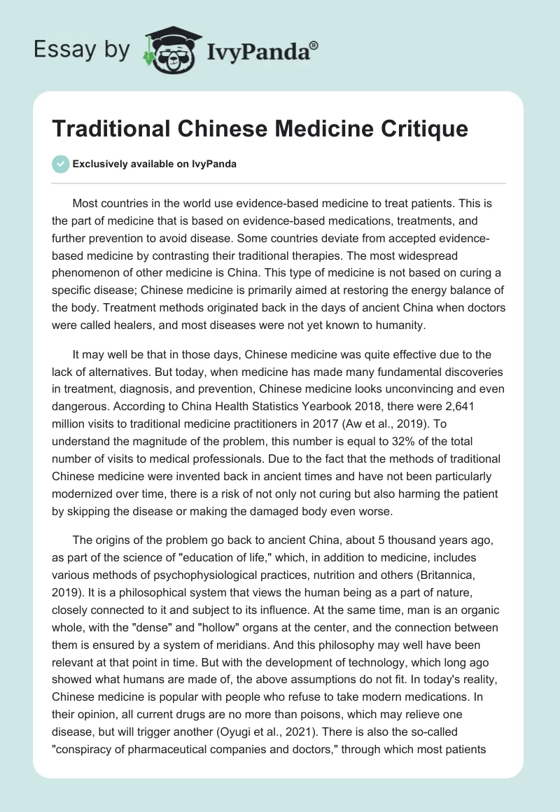 Traditional Chinese Medicine Critique. Page 1
