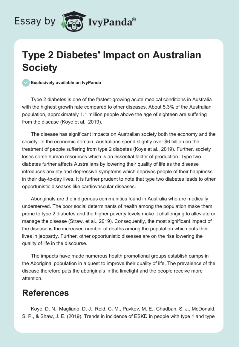 Type 2 Diabetes' Impact on Australian Society. Page 1