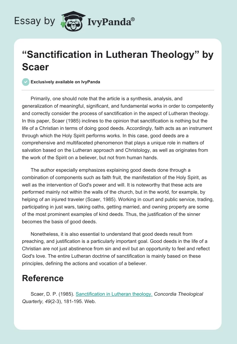 “Sanctification in Lutheran Theology” by Scaer. Page 1