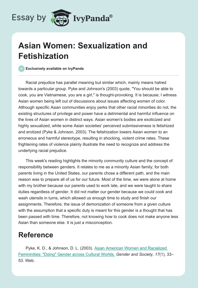 Asian Women: Sexualization and Fetishization. Page 1