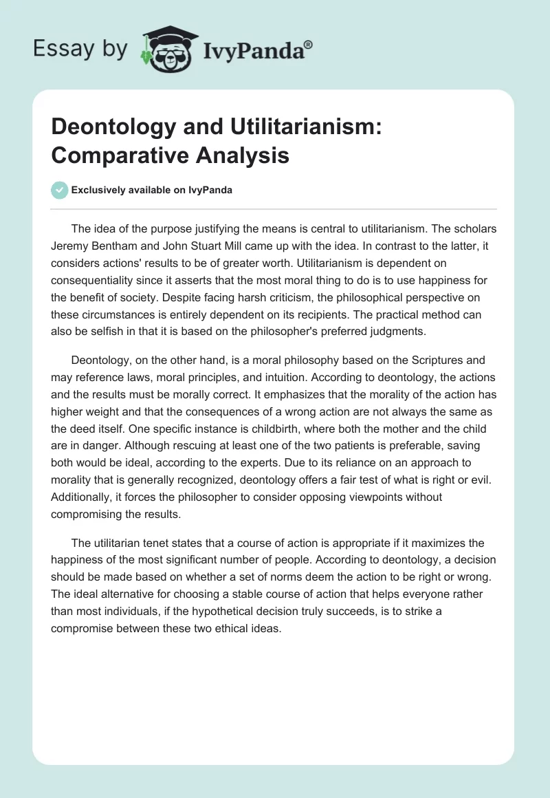 Deontology and Utilitarianism: Comparative Analysis. Page 1