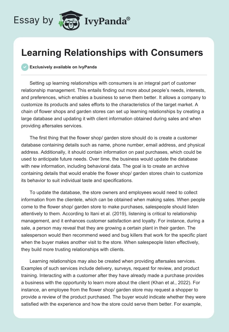 Learning Relationships with Consumers. Page 1