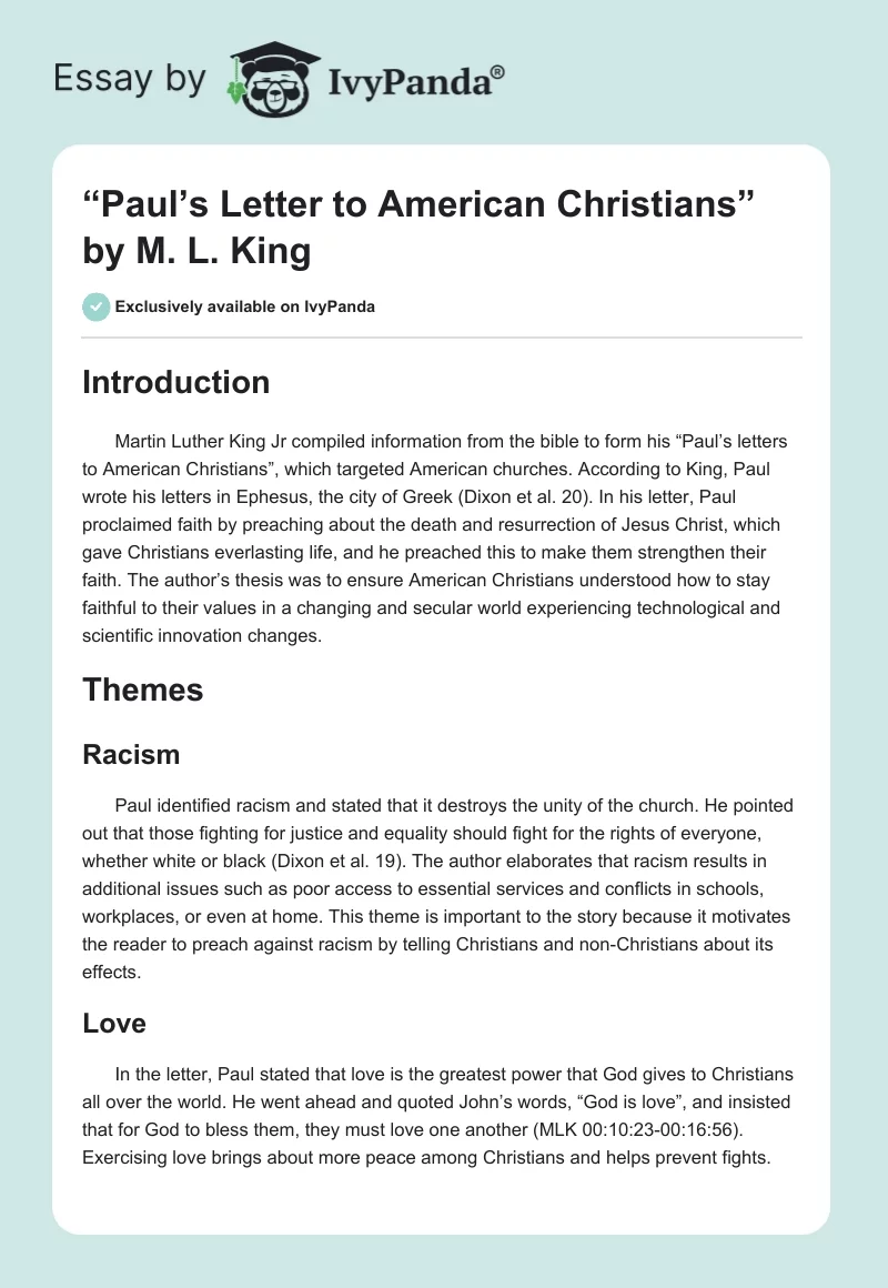 “Paul’s Letter to American Christians” by M. L. King. Page 1