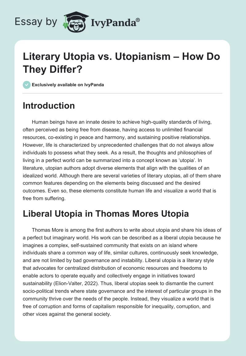 Literary Utopia vs. Utopianism – How Do They Differ?. Page 1
