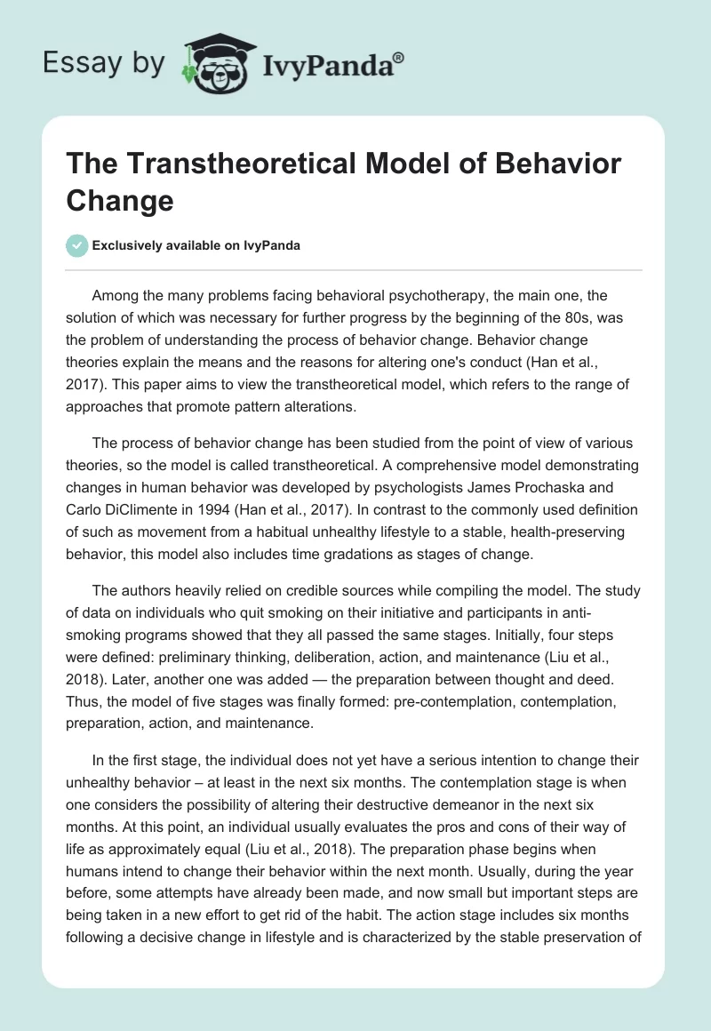 The Transtheoretical Model of Behavior Change. Page 1