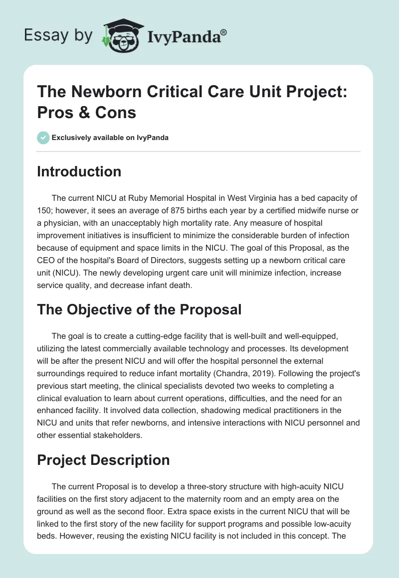 The Newborn Critical Care Unit Project: Pros & Cons. Page 1