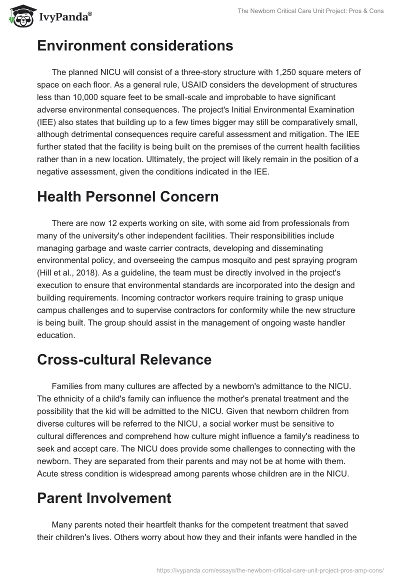 The Newborn Critical Care Unit Project: Pros & Cons. Page 3