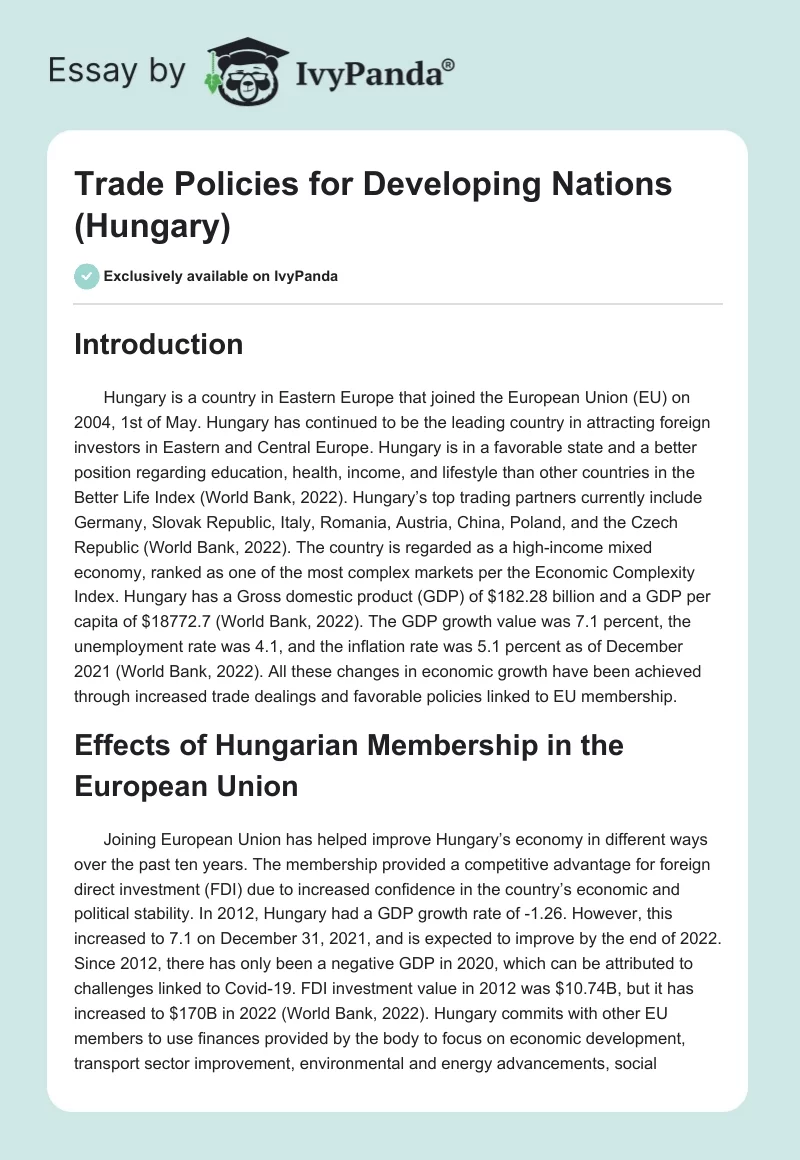 Trade Policies for Developing Nations (Hungary). Page 1