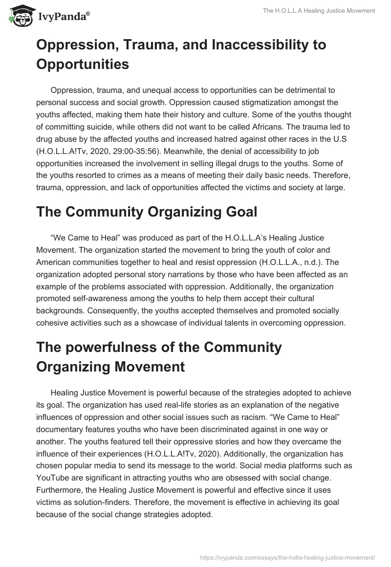 The H.O.L.L.A Healing Justice Movement. Page 2