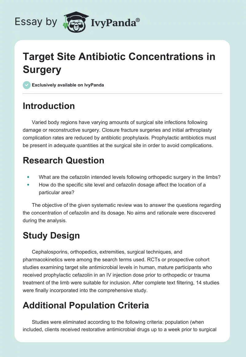 Target Site Antibiotic Concentrations in Surgery. Page 1